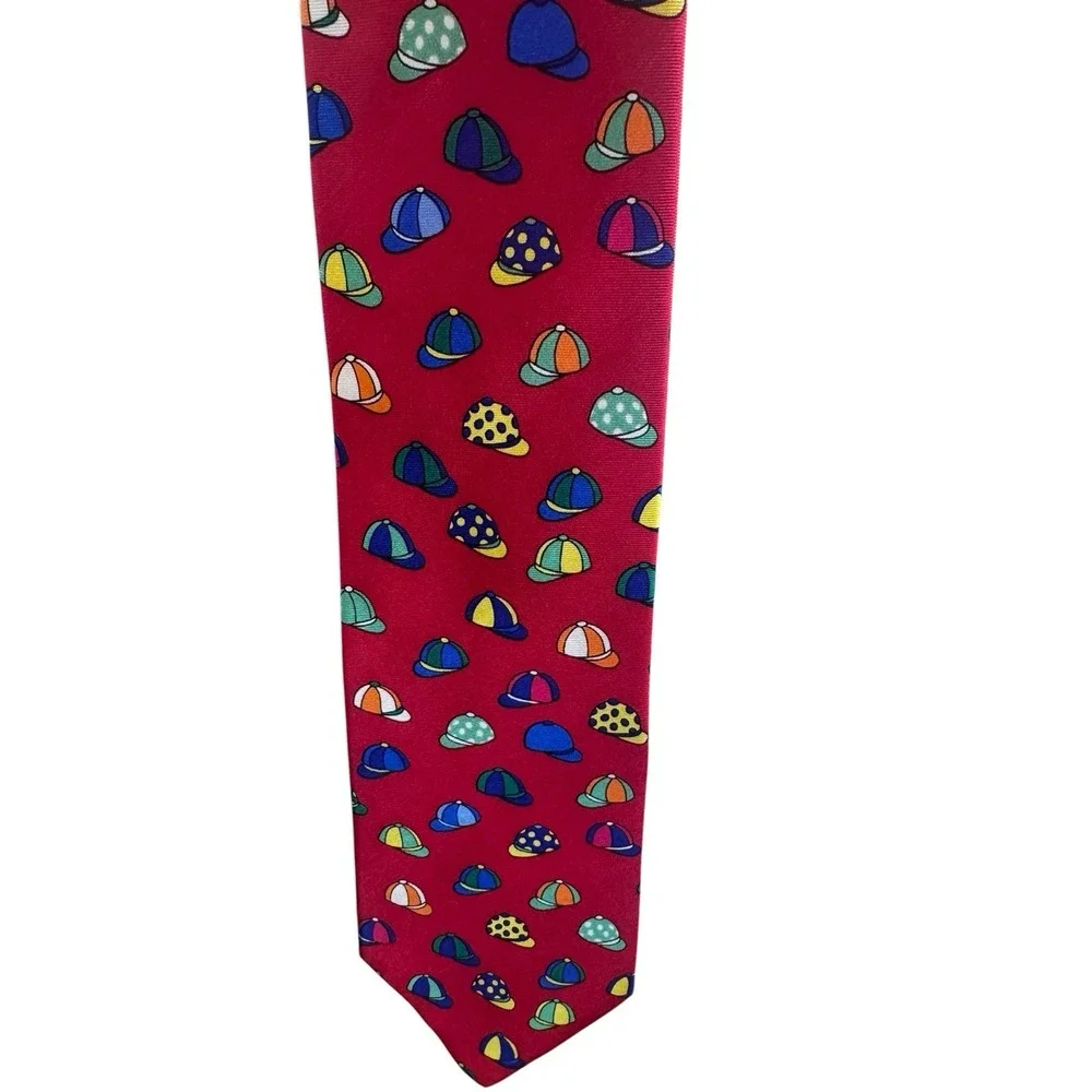 Allyn Neckwear Red Silk Equestarian Jockey Caps‎ Necktie Kentucky Derby Wear